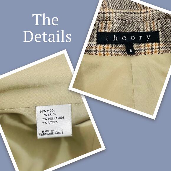 Theory Wool Plaid Blazer Jacket Size 6 | Cropped Preppy Y2K Fall - Picture 10 of 12